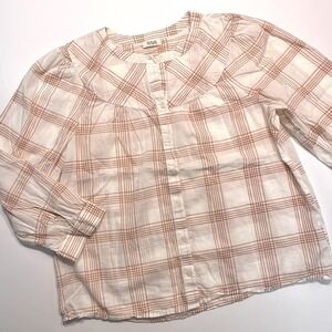 Women's Long Sleeve Plaid Peasant Top By ANA 100% Cotton Large